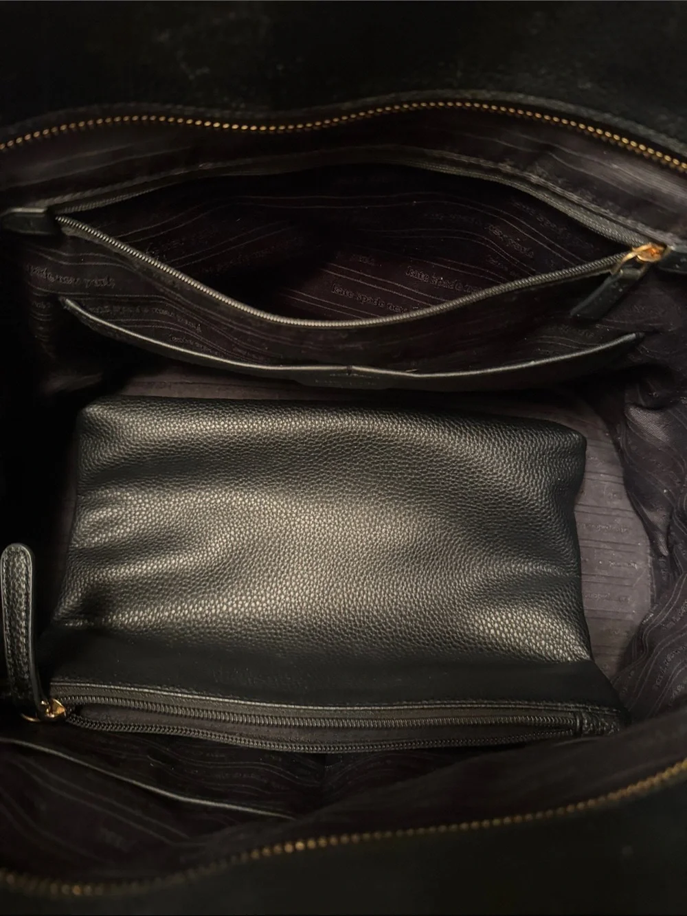 kate spade New York Black Leather Tote Bag with pouch